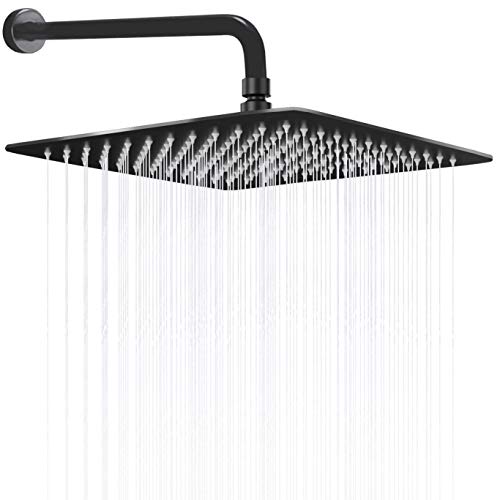 12 Inch Rain Shower Head With 15 Inch Extension Arm, Stainless Steel Large Rainfall, Luxury Square-Waterfall Full Body Coverage-Easy to Install (Matte Black) - color: Oil Rubbed Bronze Black