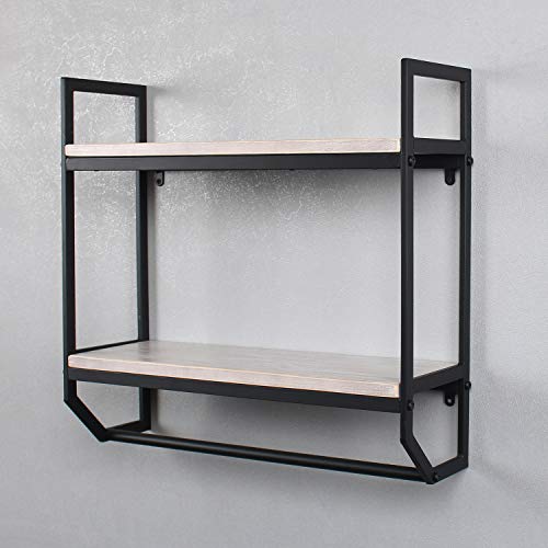 2-Tier Metal Industrial 23.6" Bathroom Shelves Wall Mounted,Rustic Wall Shelf Over Toilet,Towel Rack with Towel Bar,Utility Storage Shelf Rack, Floating Shelves Towel Holder,Retro White - color: B