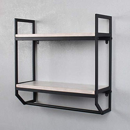 2-Tier Metal Industrial 23.6" Bathroom Shelves Wall Mounted,Rustic Wall Shelf Over Toilet,Towel Rack with Towel Bar,Utility Storage Shelf Rack, Floating Shelves Towel Holder,Retro White - color: B