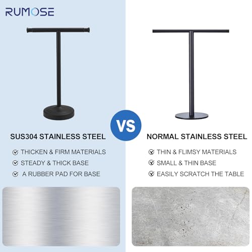 RUMOSE Matte Black Hand Towel Holder Stand Countertop Towel Rack | 13 Inch Bathroom Kitchen Vanity T-Shape Towel Stand Free Standing Stainless Steel Towel Bar Towel Ring - color: Matte Black