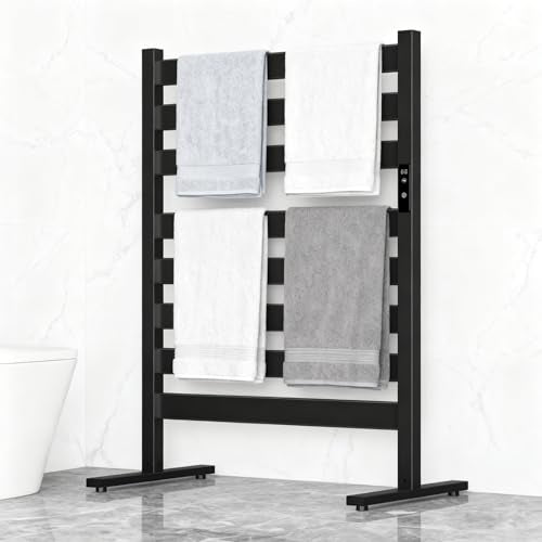 Verida Towel Warmer for Bathroom, Heated Towel Rack, Upgraded Extra-Wide Heating Area, Built-in Timer and Temperature Adjustment, Large Free-Standing Heated Towel Racks, Black 8 Bar Large - color: Matte Black, size: Large