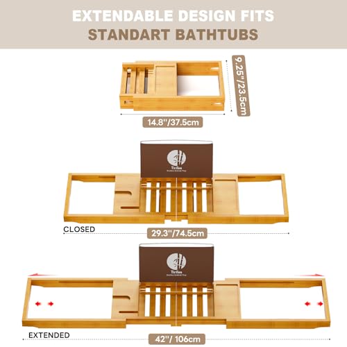 Premium Bathtub Tray Caddy, Expandable Bath Tray | Unique House Warming Gifts,Bamboo-New - color: Bamboo-new