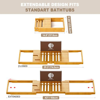 Premium Bathtub Tray Caddy, Expandable Bath Tray | Unique House Warming Gifts,Bamboo-New - color: Bamboo-new