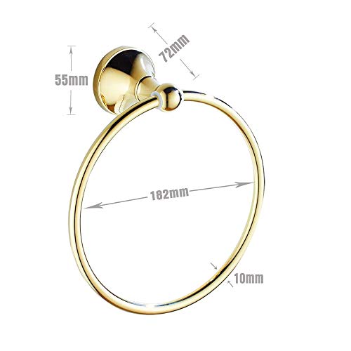 7Trees Bathroom Lavatory Towel Ring Wall Mount Hanging Towel Ring Aluminum Oxide Wall Mounted, Polished Gold