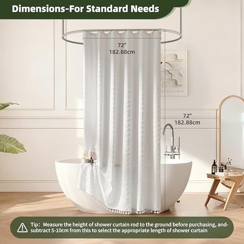 Siiluminisoy White Shower Curtain Fabric Boho Shower Curtain Cloth Textured Tufted Chevron Elegant Shower Curtains Waterproof for Bathroom 72" x 72" - color: A White, size: 72"W x 72"L (Pack of 1)