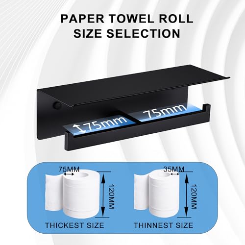 LANC Double Toilet Paper Holder with Shelf, Matte Black Commercial Toilet Tissue Roll Dispenser with Phone Shelf Stainless Steel for Bathroom, Kitchen, Apartments Wall Mounted, A8877MB - color: Matte Black, size: Full