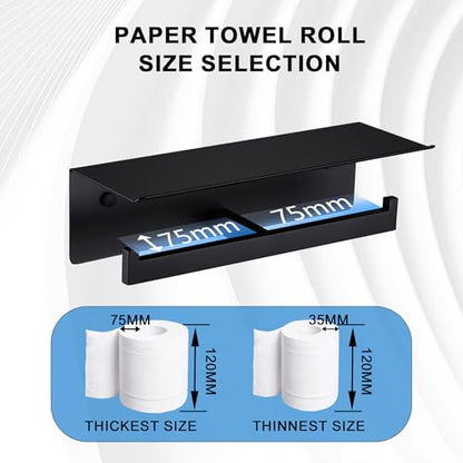 LANC Double Toilet Paper Holder with Shelf, Matte Black Commercial Toilet Tissue Roll Dispenser with Phone Shelf Stainless Steel for Bathroom, Kitchen, Apartments Wall Mounted, A8877MB - color: Matte Black, size: Full