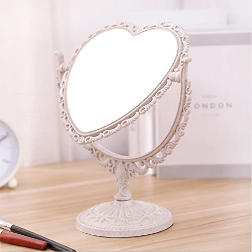 AKOAK Heart-Shaped Cosmetic Mirror - Plastic, Double-Sided, Rotatable, Lightweight Tabletop Makeup Mirror for Bathroom & Bedroom (Beige) | Plastic, Double-Sided, Rotatable, Lightweight Tabletop - color: Beige