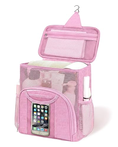 Attmu Mesh Shower Caddy Portable Dorm Room Essentials, Toiletry Tote Bag | Quick Dry, Large Capacity Haning Shower Bag for College Dorm Room Essentials for Boys and Girls for Bath Camping (Light Pink) - color: Light Pink
