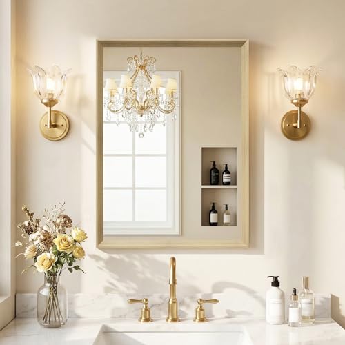 Oak Wood Effect Framed Wall Mirror, 22x30 Rectangle Mirror | Anti-desilvering Tempered Glass, Sustainable& Sturdy Frame, Farmhouse Mirror, Anti-Rust, 3min Setup for Bathroom Living Room - color: Oak Wood, size: 30"L x 22"W