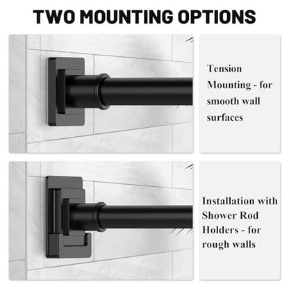 UIOSANRT Matte Black Shower Curtain Rod 31-79 inches with Holders, Stainless Steel Shower Rod & Tension Rod, Adjustable Tension Shower Curtain Rod for Bathroom, Windows, Closet - color: Black, size: 31"-79"