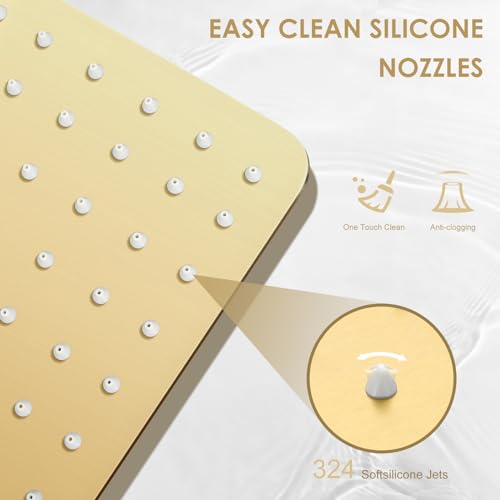 16 inch Brushed Gold Large Rain Shower Head Ceiling Mount - All Metal 304 Stainless Steel, Full Body Rainfall Shower with 324 Silicon Nozzles - Waterfall Bathroom Square Showerhead - color: Brushed Gold, size: 16 Inch Square