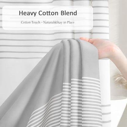 Grey Farmhouse Cotton Striped Shower Curtain with Tassel 72"W X 84"L | Boho Farmhouse Shower Curtains for Bathroom with Soft Cotton Feel - color: Grey, size: 72"W x 84"L