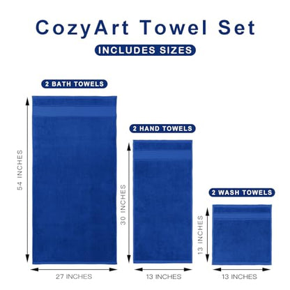 COZYART Bath Towel Set 6 PCS, Royal Blue Luxury 100% Turkish Cotton 650GSM | Soft Absorbent Quick Dry, OEKO‑Tex 100 Cert. Zero Twist Ring Spun Cotton, Plush Fluffy, Breathable Hotel Quality Towels Set - color: Royal Blue