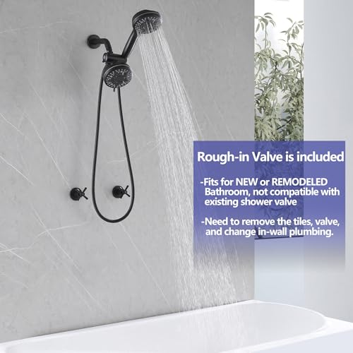 2 Handle Shower Faucet Black 2 in 1 Shower Combo Set with Valve | 9 Modes Hand Shower, 7 Modes Shower Head, Dual Head Work independently /Work Together, Brass Valve, NPT 1/2" US Connection - color: Matte Black, style: Style C