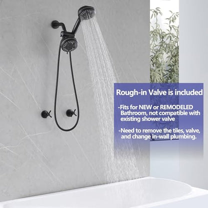 2 Handle Shower Faucet Black 2 in 1 Shower Combo Set with Valve | 9 Modes Hand Shower, 7 Modes Shower Head, Dual Head Work independently /Work Together, Brass Valve, NPT 1/2" US Connection - color: Matte Black, style: Style C