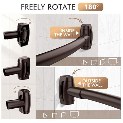 Curved Shower Curtain Rod for Bathroom, 40-72 Inches Adjustable Shower Rod | Rustproof Shower Curtain Rod with Rotating Brackets for Extra 30% Large Shower Space, 0.9MM thickness, Need to Drill, Bronze - color: Bronze