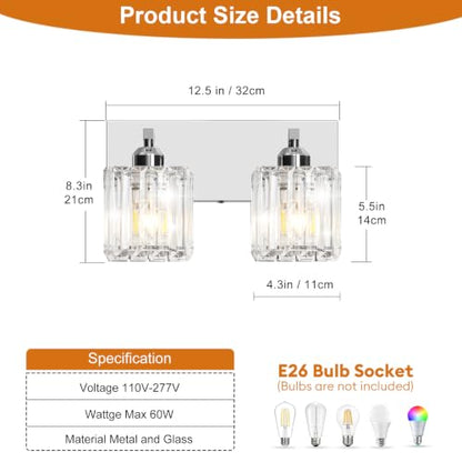 Brushed Chrome Crystal Bathroom Vanity Light, 2-Light Modern Bathroom Lighting Fixtures Over Mirror,Chrome Wall Sconce Light Fixtures with Square Shade - color: Chrome-Square Shade, size: 2-LIGHT