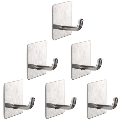 Bath Towel Hooks - 6 Pack Strong Self Adhesive Coat/Clothes Hooks, No Drilling Sticky Hooks, Heavy Duty 304 Stainless Steel Shower Wall Hook for Bathroom Kitchen Bedroom(Brushed Nickel) - color: Brushed Nickel-6