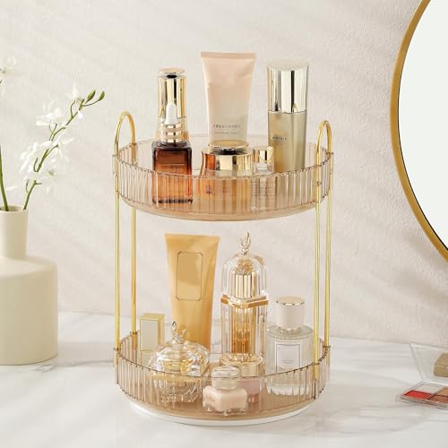 Rotating Makeup Organizer for Vanity 2 Tier,(Gold) - color: Amber Gold, size: Standard-2 Tier
