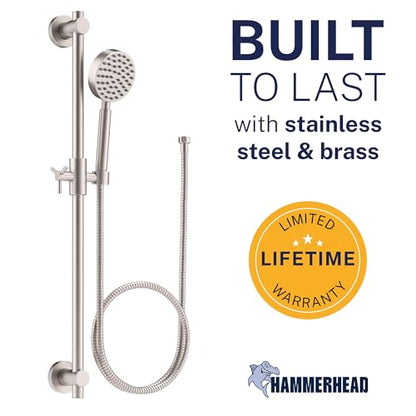 HammerHead Showers® SOLID METAL 27.5 Inch Shower Slide Bar Set and Handheld Shower Head with Hose — BRUSHED NICKEL — 1.75 GPM Low Flow Spray Wand — Easily Adjust Height & Angle of Handshower - color: Brushed Nickel, size: 1.75 GPM