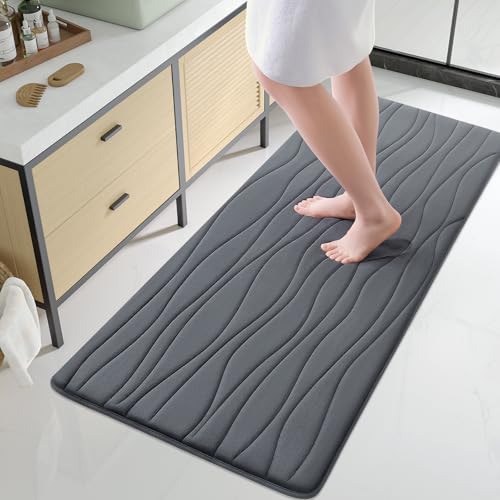 Buganda Memory Foam Bathroom Rug Mat 47x24, Extra Soft and Absorbent Bath Mats, Machine Washable Bath Rugs for Bathroom Floor,Tub and Shower, Dark Grey - color: Dark Grey, size: 47" X 24"