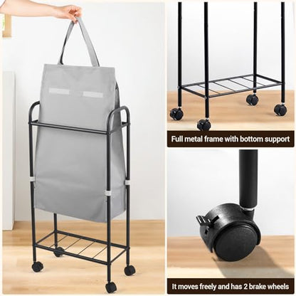 ELYKEN Slim Laundry Hamper with Lid & Wheels, 50L Rolling Laundry Basket | 7.9" Narrow Design, 50L, Removable Liner Bag, Lockable Wheels, Space Saving Clothes Hamper for Bathroom, Bedroom, Closet - style: Grey-50L