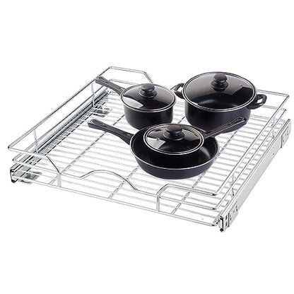 OCG Pull Out Cabinet Organizer (20.75" W x 17" D), Pull Out Shelves 1 Tier, Cabinet Slide Out Shelves for Base Cabinet Organization in Kitchen Bathroom Pantry, Bottom Mount, Chrome Finish - size: 20.75W17D