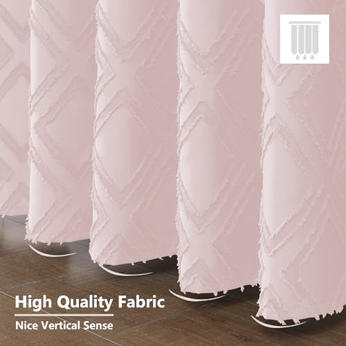 Extra Long 96 Inch Blush Shower Curtains, Boho Fabric Shower Curtain Grommet Top With 12 Hooks, Elegant Modern Jacquard Geometric Design Textured Shower Curtain for Bathroom, Blush, 72"W x 96"L - color: Blush, size: 72"W x 96"L (Pack of 1)