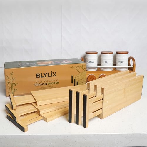 Adjustable Bamboo Drawer Dividers 6 Pack, Expandable Drawer Organizer for Kitchen, Bedroom, Bathroom and Dresser, Each Divider Expands from 12" to 17.5" Height 4.5 – Free Mat Included in Package.
