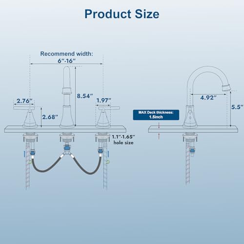 Widespread Bathroom Faucet 3 Hole, 8 inch Bathroom Sink Faucet with Pop-up Drain and Supply Lines, Two Handles, Stainless Steel, Matte Black - color: Matte Black