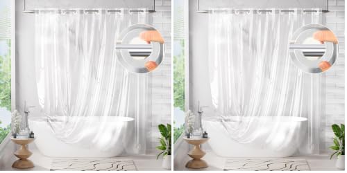 AmazerBath No Hook Shower Curtain and Liner 3-in-1, 100% EVA Luxury Soft Heavy Duty Clear Shower Liner, 72x75 Hookless Shower Curtain with 3 Heavyweight Stones (Pack of 2) - color: Rainbow Ethereal, size: 72"W x 75"L (Pack of 2)