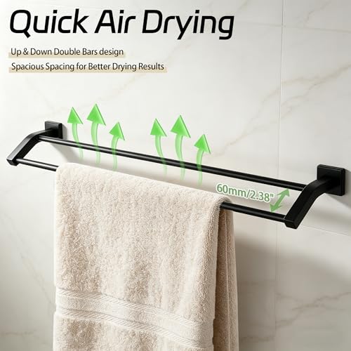 Alise Double Towel Bar,24" Towel Rack for Bathroom Wall Mounted,Matte Black | SUS304 Stainless Steel Bathroom Towel Holder, Quick Drying Towel Hanger Towel Rod, Useable Length 22.9" - color: Matte Black, size: 24-Inch(Joining Process)