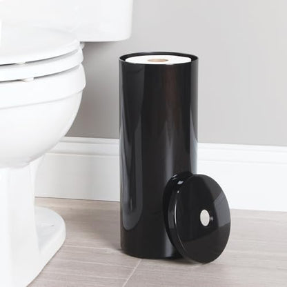 iDesign Freestanding Toilet Paper Canister with Lid, Black | For 3 Extra Rolls, Made in USA - color: Black, size: Pack of 1, style: Lid With Hole