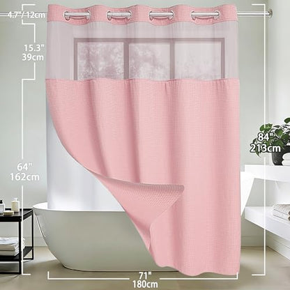 Conbo Mio Extra Long No Hook Waffle Weave Shower Curtain with Snap in Liner Set, Hotel Luxury Pink Shower Curtains for Bathroom with See Through Top Window, Waterproof, Washable 71W x 84H - color: Waffle-pink, size: 71"W x 84"L (Pack of 1)