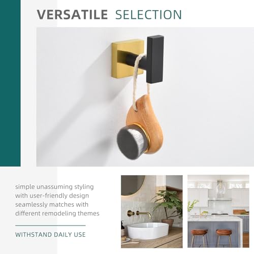 Angle Simple Towel Hook Black & Gold, Stainless Steel Bathroom Towel Holder, Robe Hook, Kitchen Towel Hanger, Wall Mount | Rustproof Stainless Steel, Wall Hook Holds Hat Dog Leash Bag Key, Hand Towel Holder for Kitchen Entryway Garage, Screw Mount - color