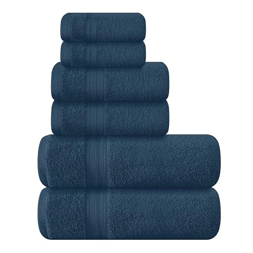 BOUTIQUO 6 Pack Cotton Towel Set, Contains 2 Bath Towels 27x54 inch, 2 Hand Towels 16x24 inch & 2 Wash Coths 12x12 inch, Ideal Everyday use, Ultra Soft Compact & Lightweight - Mineral Blue - color: Mineral Blue, size: 6 Piece Towel Set