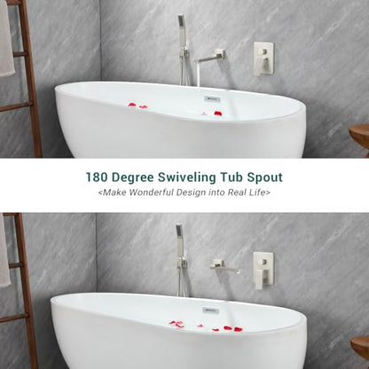 DASAN Swiveling Wall Mount Tub Filler Faucet Set with Hand Held Shower, Brushed Nickel Modern Creative Bathtub Faucet Wall Mounted Bath Tub Faucet with High Flow Rough in Valve, SA-TF05WH-BN - color: Brushed Nickel