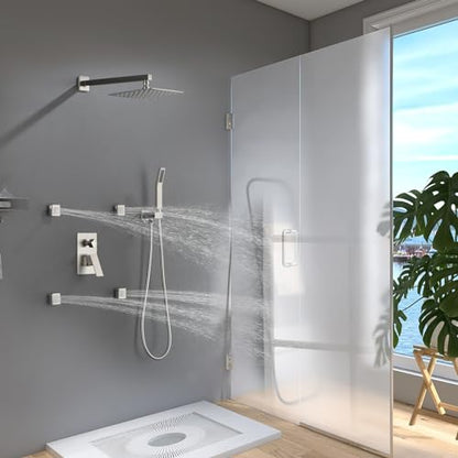 Shower Body Spray Jets with On Off Switch Adjustable Flow Showerhead Body Sprays Wall Mount Massage Spa Jet,Brushed Nickel,Flow control and 360° rotation - color: Square-Brushed Nickel