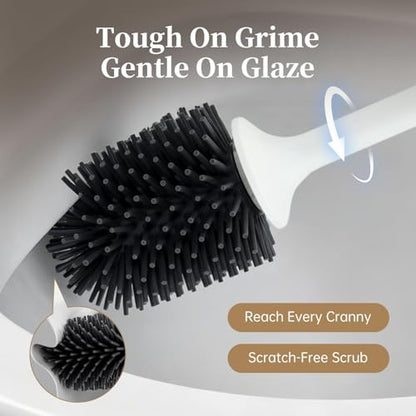 Toilet Brush and Holder Set,Luxury Toilet Brush & Sleek Stand, High-End Modern Silicone Toilet Brush Set, Non-Scratch Hygienic, Odor-Free Design - Easy to Clean (Matte Black + Silver, B),Father's Day - color: Matte Black + Silver