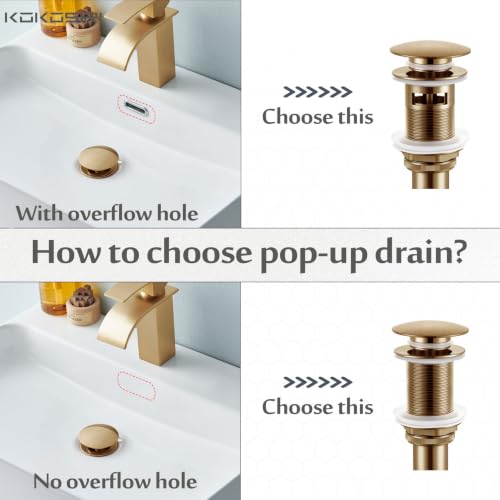 KOKOSIRI Pop Up Sink Drain with Strainer Basket, Bathroom Sink Drain with Detachable Hair Catcher Anti Clogging for Vanity Vessel Sink Without Overflow, Champagne Bronze C1002CPG - color: Champagne Bronze