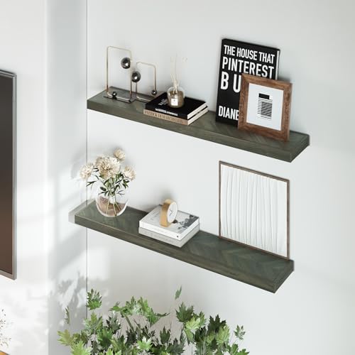 Howizz 48'' Chevron Floating Shelves for Wall, Acacia Wood Wall Mounted Shelves with Invisible Brackets, Rustic Wooden Shelf Set of 2 for Living Room, Bedroom, Bathroom, Kitchen Decor, Mocha Finish - color: 1. Chevron - Mocha, size: 48"