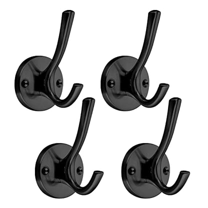 4 Pack Heavy Duty Wall Hooks, Stainless Steel Towel Hooks 55lbs Capacity | Heavy duty stainless steel hooks hold up to 55 lbs. Rust resistant wall mount design for towels, coats, robes and home use. - color: Black