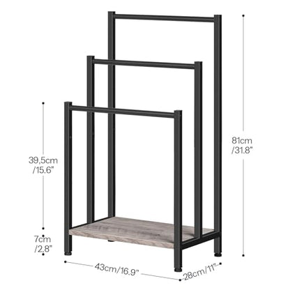 HOOBRO Free Standing Towel Rack, 3 Tier Blanket Rack, Blanket Holder for Bathroom, 16.9" L x 11" W x 31.9" H, Industrial Metal Drying and Display Rack with Shelf, Greige and Black BG03LB01 - color: Greige + Black, size: 16.9"L x 11"W x 31.9"H