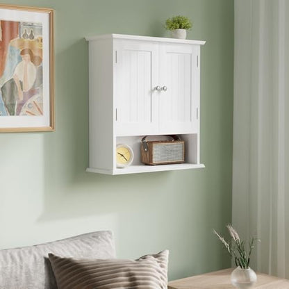 Smuxee White Bathroom Cabinet Wall Mounted, Small Bathroom Medicine Cabinet with 2 Door Adjustable Shelves, Bathroom Wall Cabinet Over Toilet for Laundry Room Kitchen - color: White Small