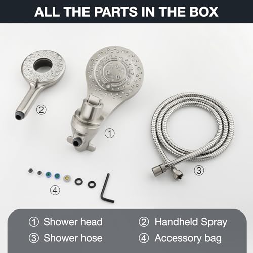 High Pressure Rain Shower Head with Handheld Spray Combo Fixed Showerhead Dual Shower Head Set 10 Sprays Detachable Hand Held Showerheads Built-in Magnetic System Brushed Nickel - color: Brushed Nickel