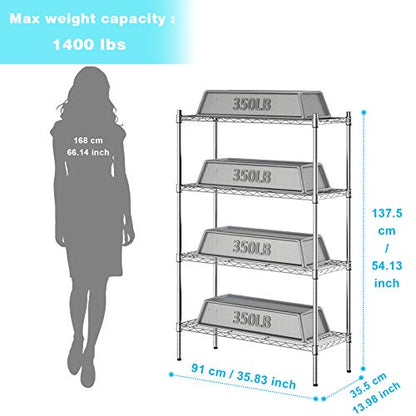 Auslar 4-Tier Heavy Duty Wire Shelving, Adjustable Storage Rack, Chrome | 14"D x 36"W x 54"H, Metal Organizer, 1400 lbs Capacity, for Garage Kitchen Pantry Basement Bathroom Laundry - size: 4 Tier