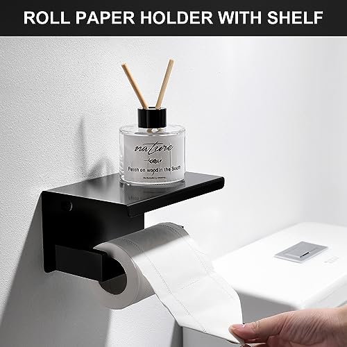 5 Pieces Bathroom Hardware Set Black and Gold Towel Bar Set, Toilet Paper Holder with Shelf, Towel Holder Set in Bathroom, Wall Mounted Stainless Steel, 23.6 Inches - color: Black and Gold