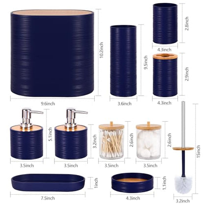 25 PCS Navyblue Bathroom Accessories Set丨Shower Curtain Bathroom Accessory | All-in-One Kit with Shower Curtain,rug,Trash Can,Toothbrush Holder,Toilet BrushSoap Dispenser,Toothbrush Cup,etc for Home - color: Navy Blue
