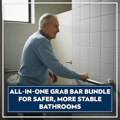4-Pack Starter Bundle, 500 lb, 16/18/24/32 in, Peened Textured | Complete Bathroom Safety Starter Bundle, For Seniors, 1.25 in Diameter, 500 lb Rated, All-in-One Shower Safety Solution - color: Peened Textured